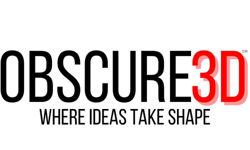 Logo of Obscure 3D with text 'Where Ideas Take Shape' on a white background